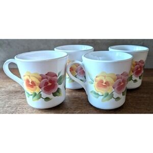 Corningware Corelle Summer Blush Coffee Cups Mugs Pansy Design 8 Oz Set of 4